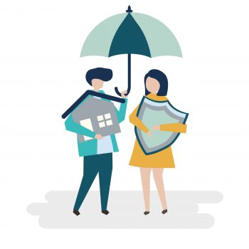 Couple and a house insurance concept illustration Couple and a house insurance concept illustration